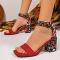 thumbnail image 3 of Sandals for Women Open Square Toe Heels Boho Print Chunky Block Heeled Ankle Strap Pumps Casual Beach Shoes Red Size 5, 3 of 7