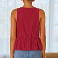 thumbnail image 5 of Women's Summer Sleeveless Tank Tops Crewneck Tie Front Linen Shirts Loose Fit Flowy Ruffle Peplum Tunic Blouses, 5 of 7