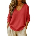 thumbnail image 6 of LNZGNM Sweaters for Women Long Sleeve V-neck Ribbed Oversized Lightweight Cozy with Stretch Sweater Fall Outing Comfort,Red(XL), 6 of 9