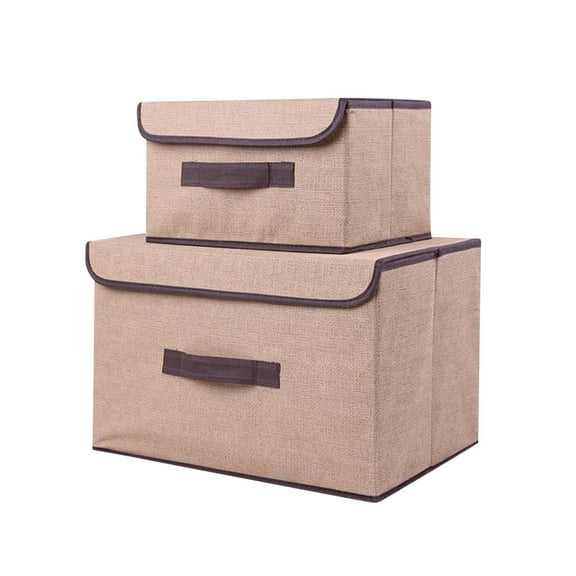 Btomtd 2pcs Large And Small Flip Storage Boxes Set Foldable Fabric Storage Chests with Handles for Garment and Linens Management, 20L, Beige