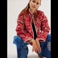 thumbnail image 2 of Chaqueta Acolchada Corta con Estampado Floral Vintage para Mujer, Chaqueta Corta Abierta Al Frente, Ropa de Abrigo Impresión Roja L, 2 of 3