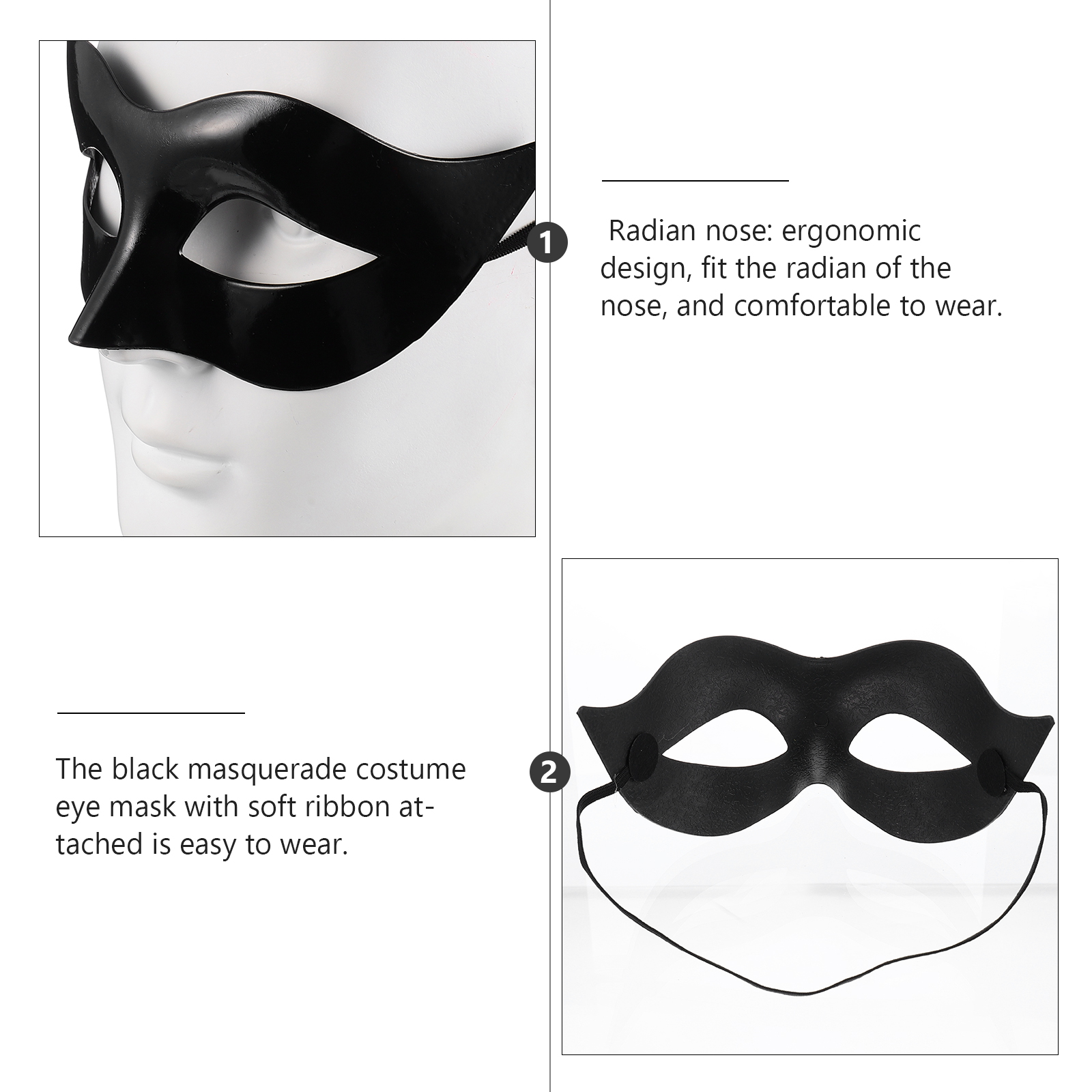 WINOMO Men Women Masquerade Costume Masquerade Mask Villain Eye Mask (Black)