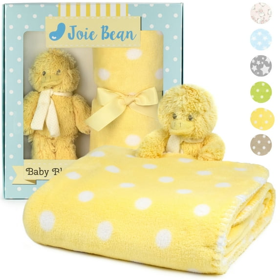 JOIE BEAN Baby Blanket and Stuffed Animal Set for Boys, Girls | Soft Fleece Baby Security Blanket with Bird Toy for Newborn, Infant | Baby Blanket and Plush Toy Gift Set for Baby Shower (Yellow)