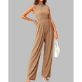 thumbnail image 4 of FreshPretty Womens Jumpsuit Dressy Casual Summer Outfits One Piece Cap Sleeve Mock Neck Wide Leg Pants Rompers with Pockets, 4 of 5
