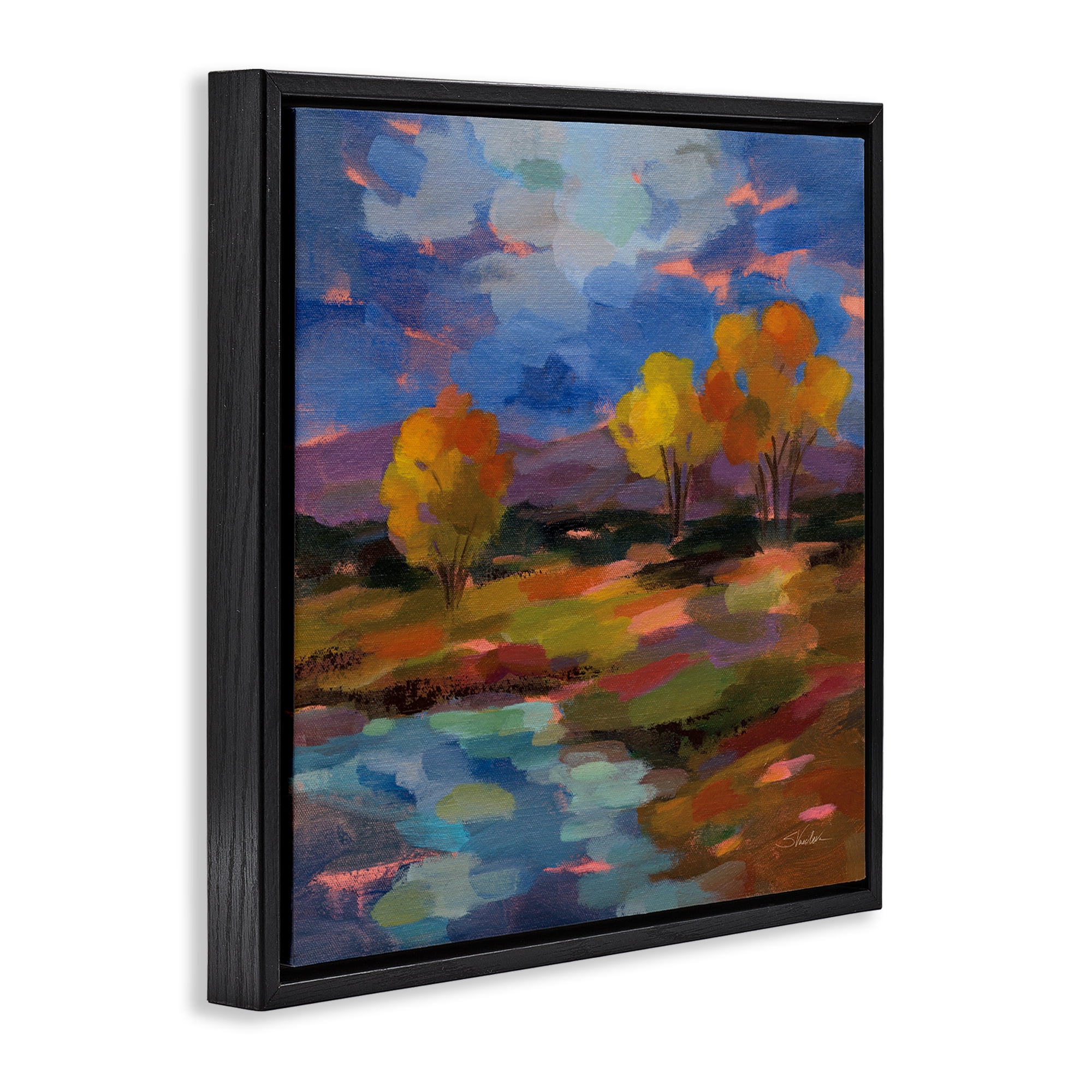 Stupell Industries October Glow Lakeside Reflection Black Framed Floater Canvas Wall Art, design by Silvia Vassileva