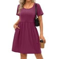 thumbnail image 3 of MOSHU Summer Dresses for Women Crewneck Short Sleeve Midi Dress Casual Button A-Line Sundress with Pockets, 3 of 10