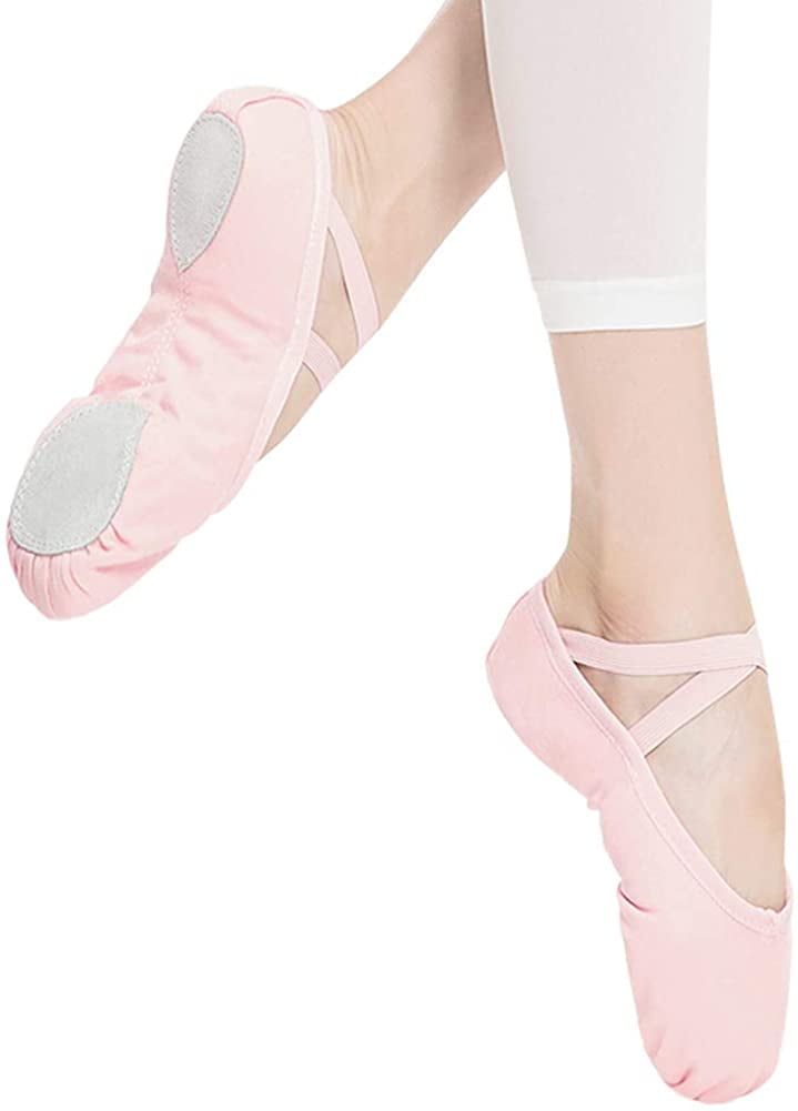 Ballet Shoes for Girls Elastic Canvas Ballet Flat Split Leather Sole Yoga Gymnastic Shoes for Toddlers Kids Children Women 