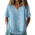thumbnail image 5 of Cotton Linen Shirts for Women Boho Loose Tunic Blouse Summer 2026 Casual Comfy Crewneck Gauze Tops Beach Shirt, Sky Blue 3XL, 5 of 7