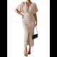 thumbnail image 2 of Vestido de Cóctel para Mujer, con Efecto Metalizado, Cruzado, Color Liso, Escote en V, Plisado, Abertura Alta, Corta, Midi, Color Albaricoque M, 2 of 9
