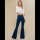 thumbnail image 4 of Pantalones Vaqueros Acampanados con Parches de Estrellas para Mujer, Cintura Media, Corte Acampanado, Elásticos, Pierna Recta, Ajustados. Azul Oscuro L, 4 of 10