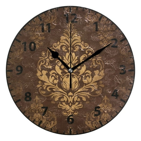 Damask Pattern Wall Clock Modern Small Clock Black Hands for Office, Home, Bedroom,School 9.84in