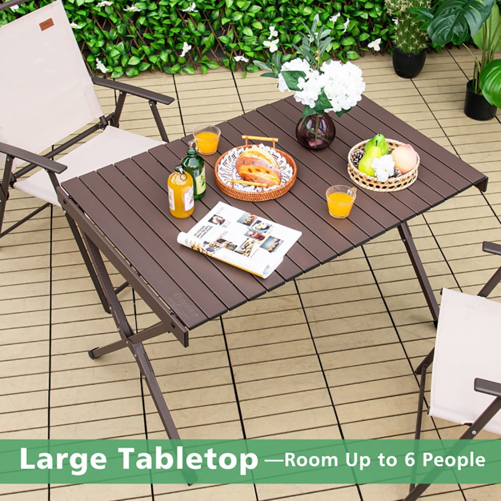 Aimee Lii 4-6 Person Portable Aluminum Camping Table with Carrying Bag, Camp Tables PorTable Foldable, Brown Aimee Lii 4-6 Person Portable Aluminum Camping Table with Carrying Bag, Camp Tables PorTable Foldable, Brown