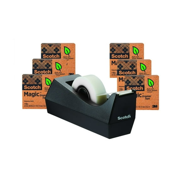 Scotch Magic Greener Tape W/ Dispenser, 3/4" x 900", Clear, 6 Rolls