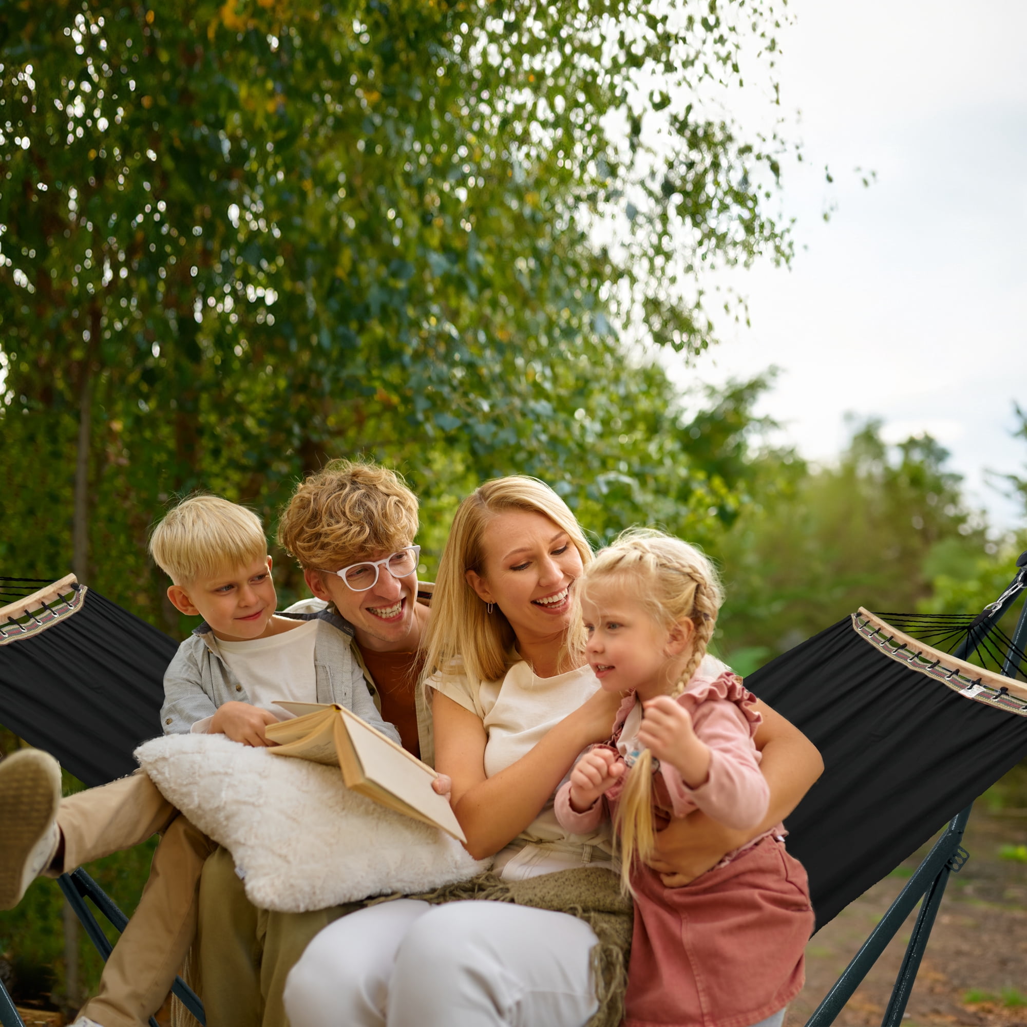 Tranquillo Ultimate Relaxation Portable&Foldable Hammock Stand, Hammock Net Canvas with Spreader Bar, Quick Fold Unfold in 30 Seconds Steel Frame Hammock 600 lbs Capacity, Green Frame/Black