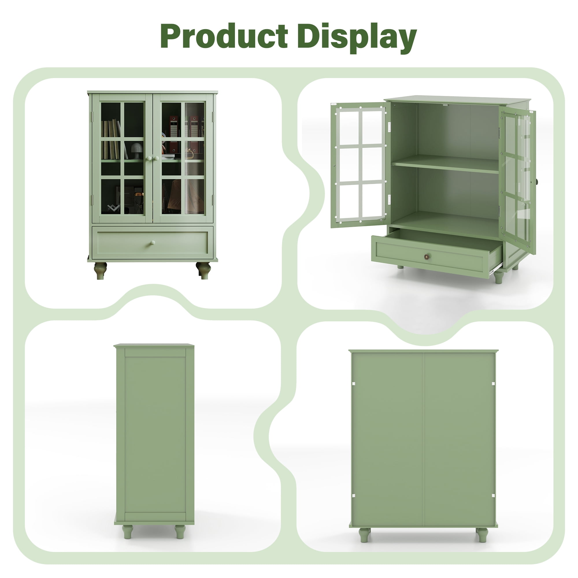 Aukfa Buffet Pantry Cabinet,2 Doors Wood Sideboard Storage Cabinet for Dining Room Hallway Entryway,Green