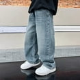 thumbnail image 5 of UAMVSH Boys Baggy Jeans Vintage Straight Wide Leg Denim Pants with Pockets Casual Elastic Waist Loose Fit Streetwear Fashion Pants(12-13 Years,Blue), 5 of 5