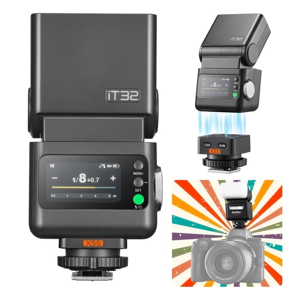 Godox iT32-S TTL HSS Flash Kit with X5-S Trigger, 1/8000s HSS & 2.4G Wireless Off-Camera System, Magnetic Quick Release, USB-C for Portrait/Wedding