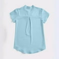 thumbnail image 2 of Fengqque Women Short Sleeve Blouses Tie Neck Petal Tulip Sleeve Tops Loose Work Business Shirts Blue XL(XL), 2 of 9