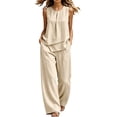 thumbnail image 2 of Karymi Cute Tops for Women Two Piece Outfit Set, Crew Neck Sleeveless Asymmetric Layered Tank Top, High Waist Wide Leg Pants with Pockets, 2 of 5