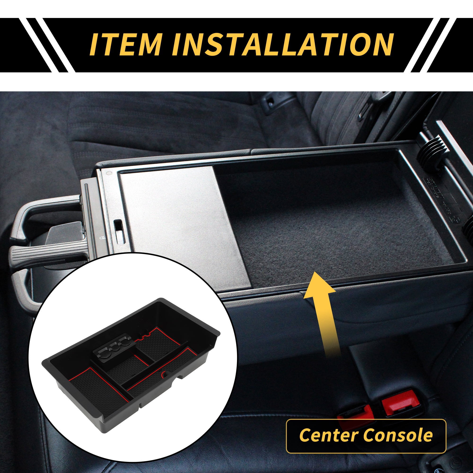 Unique Bargains Full Center Console Organizer Tray for Chevy Silverado 1500 for GMC Sierra 1500 2014-2018 Armrest Storage Box Insert Tray Full Console w/Bucket Seats ONLY Plastic Black Red