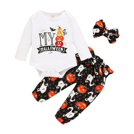 

dmqupv Sport Sweat Suit Set Letter Infant Romper Bodysuit+Cartoon Print Pants Boys Outfits Baby Sets Baby White 3-6 Months