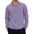 thumbnail image 2 of WTOBBY Men's Retro Style Small V-Neck Long Sleeve Top with Solid Color, Retro Casual Shirt for Comfortable and Timeless Everyday Look,Purple M, 2 of 6