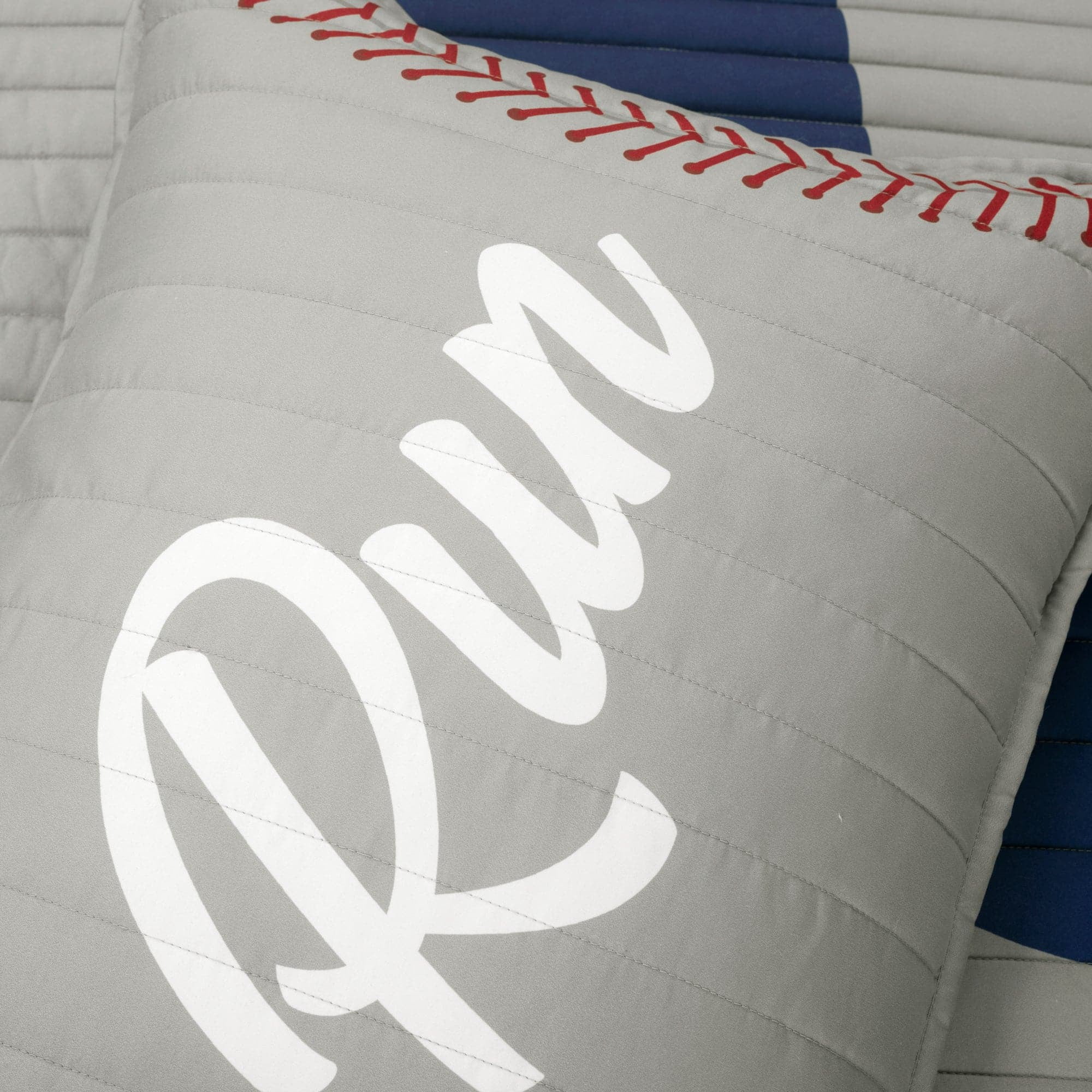 Lush Decor Baseball Game Reversible Oversized Kids Quilt Navy/Gray 5Pc Set Full/Queen