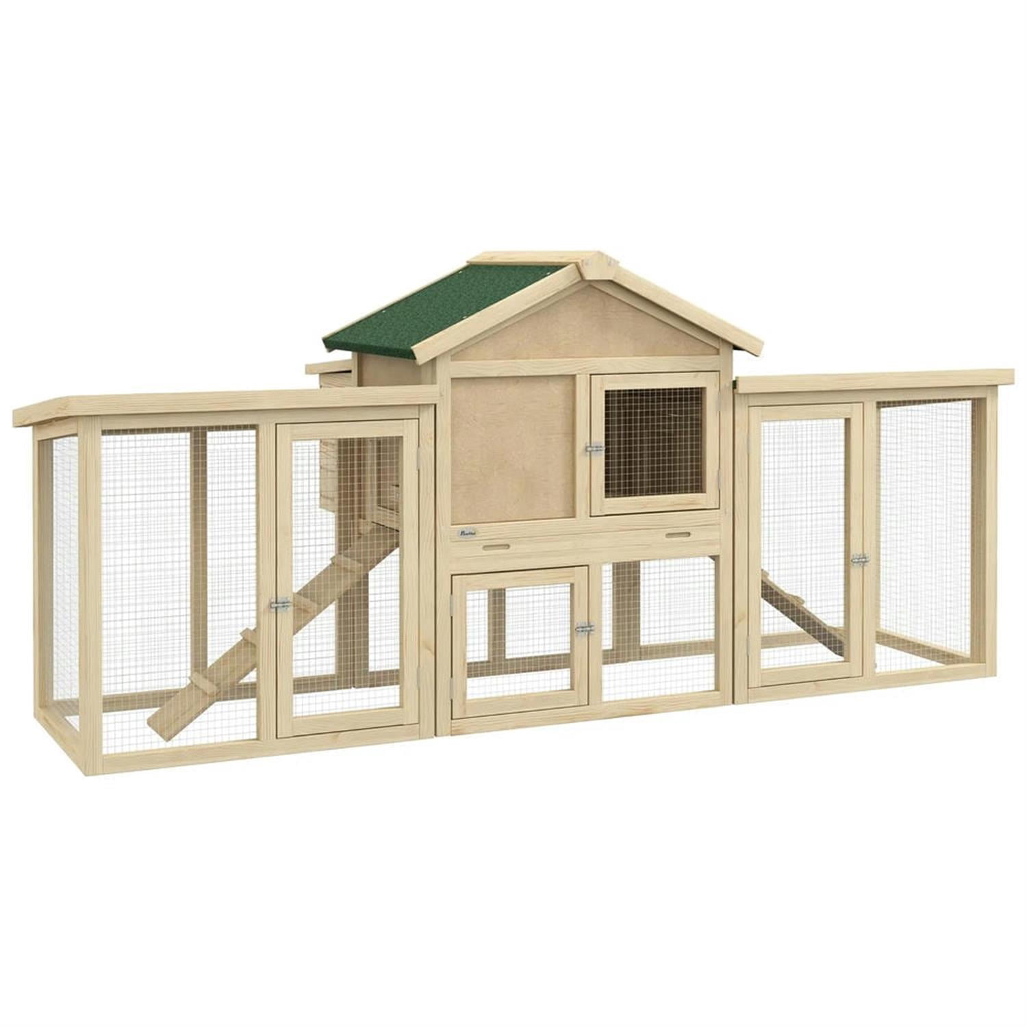 Demi Bonn 80" Wooden Chicken Coop with Nesting Box, Double Runs, Pull-out Tray, Outdoor Hen House for 2-4 Chickens, Large Rabbit Hutch, Beige