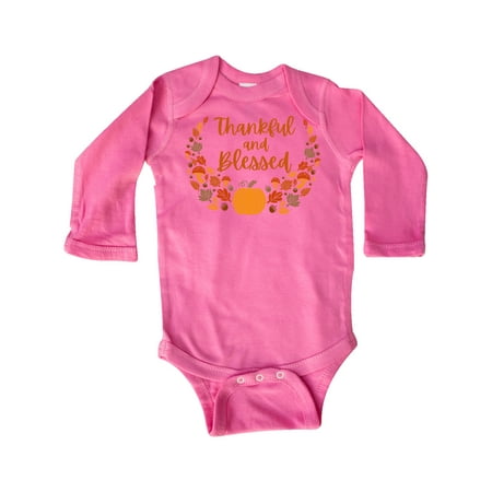 

Inktastic Thankful and Blessed Pumpkin and Fall Leaves Gift Baby Boy or Baby Girl Long Sleeve Bodysuit