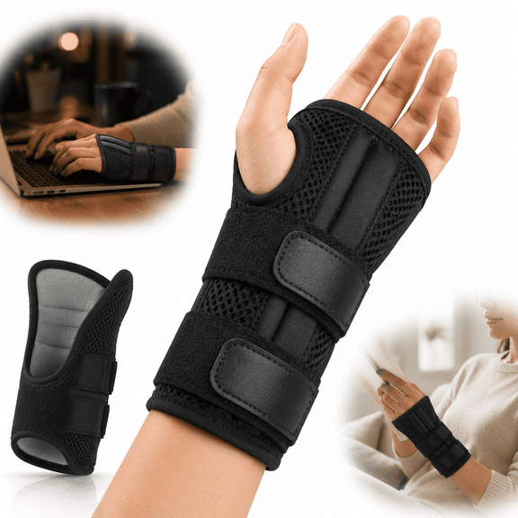 Emlimny Wrist Brace for Carpal Tunnel Relief Night Support Up to 3 Supports for Women Men Adjustable Wrist Support Splint for Tendonitis Arthritis Sprains Black (Right Hand, S/M)