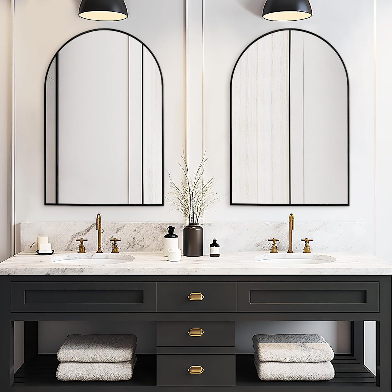 SHATTERVUE 30"x 20.1"Arched Bathroom Mirror Wall Mounted Mirror,Black