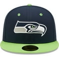 thumbnail image 2 of Men's New Era  Navy/Neon Green Seattle Seahawks Flipside 2Tone 59FIFTY Fitted Hat, 2 of 5