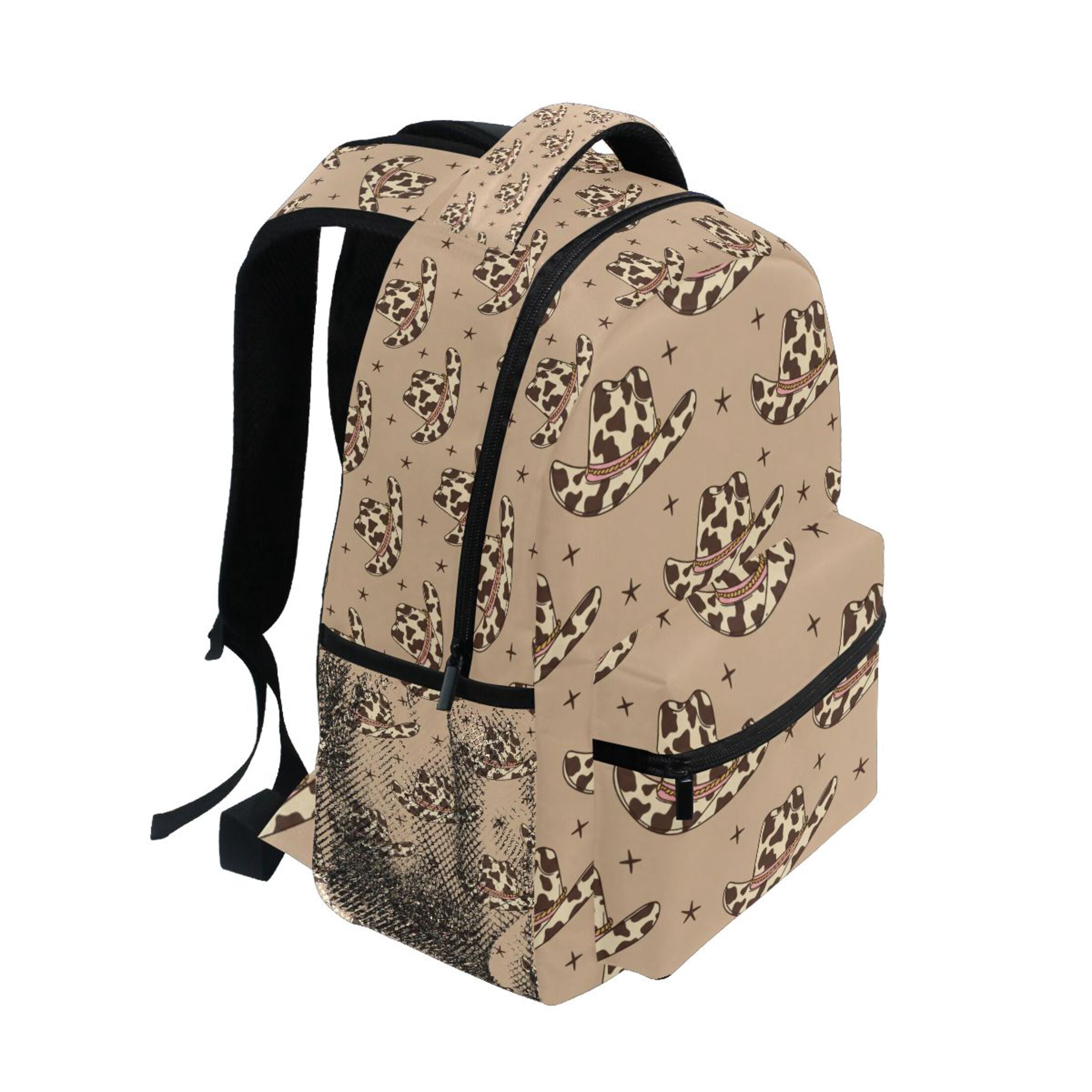 BZSMCE Backpack Schoolbag 15L/18L 2-SIZE Retro Cowboy Hats with Cow Print Wild West Pattern Pattern For the Backbags