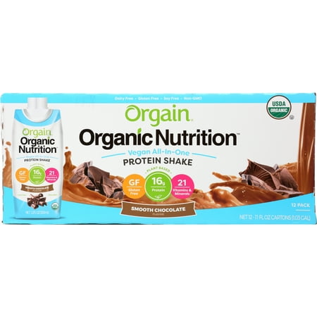 Orgain Organic Nutrition Vegan Protein Shake, Smooth Chocolate, 16g Protein, 11 Fl Oz, 12 Ct