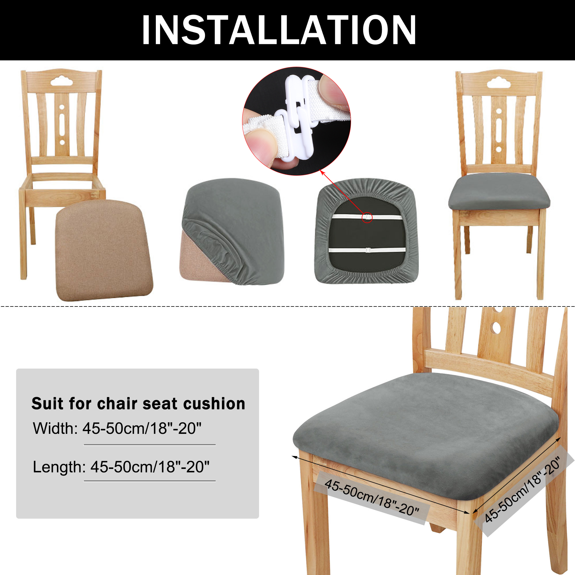 Unique Bargains 6Pcs Velvet Dinning Chair Seat Cover Elastic Stretchable Slipcovers Gray