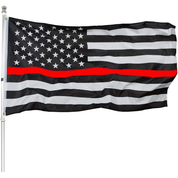 Thin Red Line American Flag 3x5 Ft- Black White Red Stripes American Honoring Firefighter Flags Banner Durable Polyester
