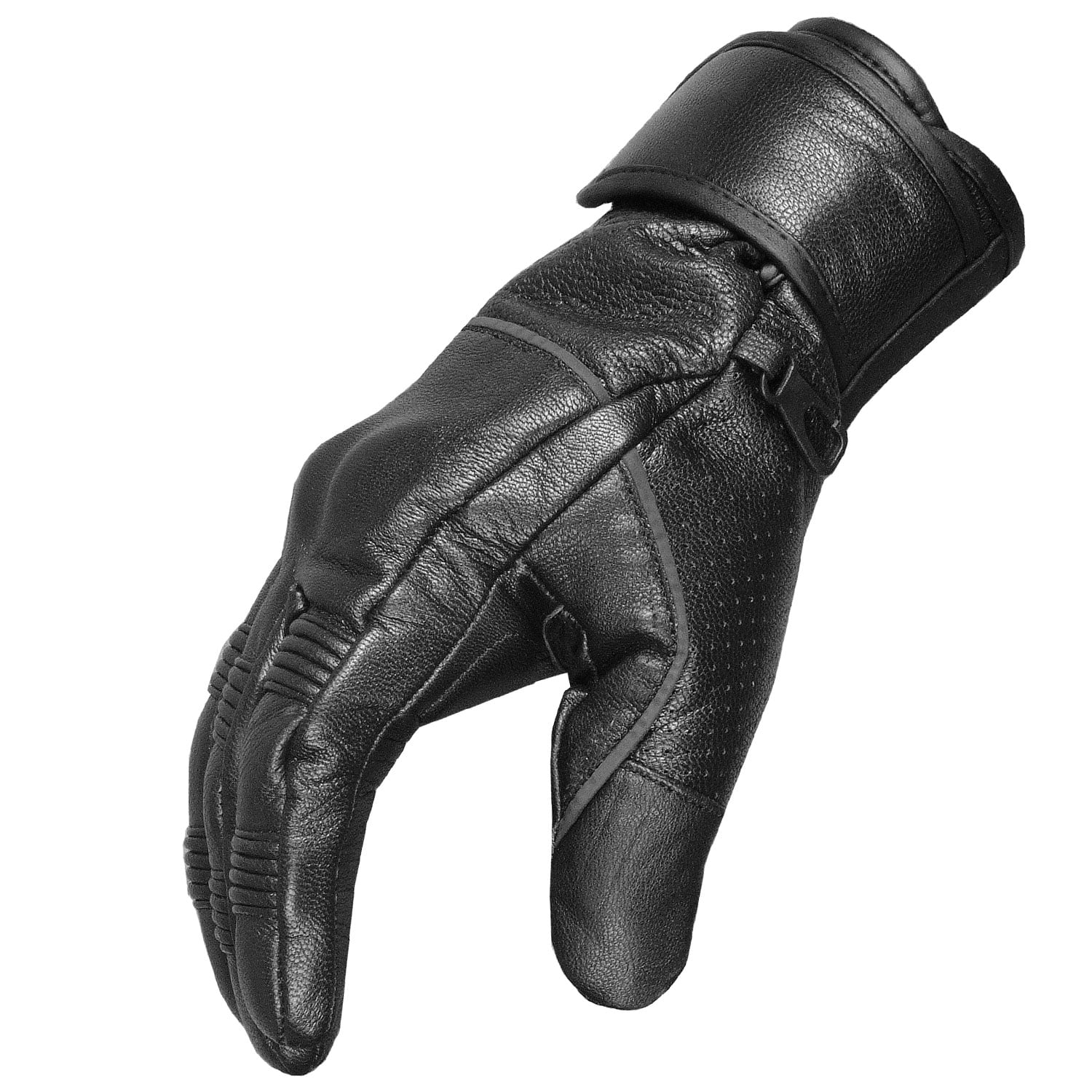 TorqueFist Men's Motorcycle Gloves, Premium Leather, Touch Screen Protective Gel Padded Palm, Street Biker Cruiser Glove Black L