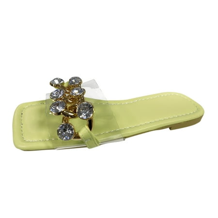 

nsendm Slippers for Wide Feet Women Ladies Fashion Solid Color Transparent PVC Rhinestone Open Womens Slippers Style Yellow 6.5