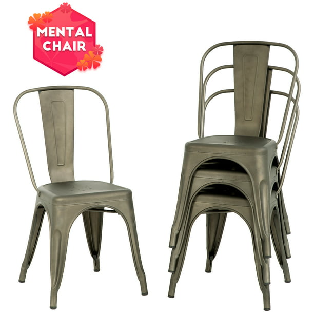Fdw Set Of 4 Stackable Restaurant Metal, Grey Metal Kitchen Chairs