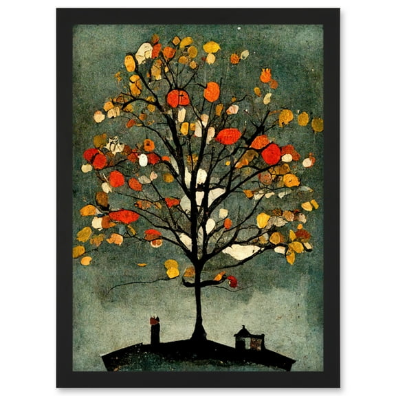 Quirky Abstract Autumn Tree Artwork Framed Wall Art Print A4