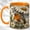 Orange, variant on Stained Glass Robin Coffee Mug, Daisy Bird Mug, Ceramic 11 oz