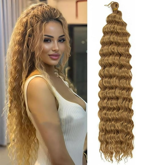 Datanala Ocean Wave Crochet Hair 24inch Deep Wave Curly Crochet Hair 3packs Deep Curly Braiding Hair Extensions Long Braids Deep wave Synthetic hair for Black Women (27#, 24Inch,Pack of 3)