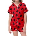 thumbnail image 4 of Curuila Toddler Girls Halloween Pajamas Set Short Sleeve Hallowmas Ghost Print Lapel Button Down Pjs Tops With Shorts For Party Comfort Homewear Pink5 Size 6-7 Years, 4 of 4