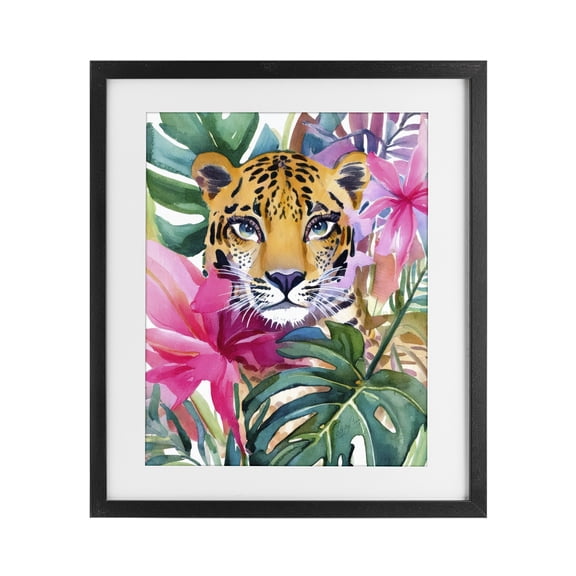 Stupell Industries Tropical Tiger Peeking Black Framed Print Under Glass, design by Shelly Craig