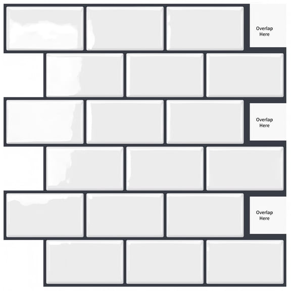 DEWOO 10-Sheet White Peel and Stick Subway Tile Backsplash Self Adhesive Brick Stickers for Kitchen Bathroom Wall (12"×12")