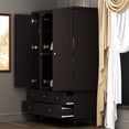 thumbnail image 3 of MONSLIPA Wardrobe with Mirror, Modern 3-Door Armoire with Hanging Rod and 5 Drawers for Closet Bedroom, Brown, 3 of 12