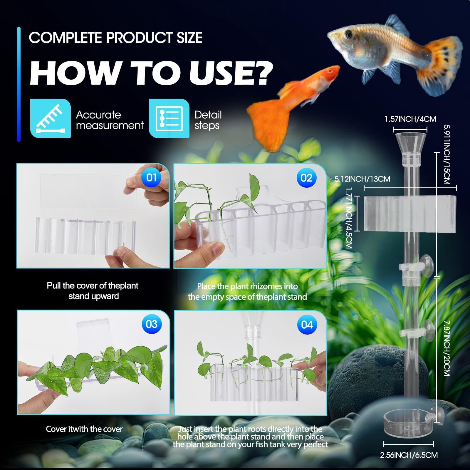 2PC 7 Holes Upgraded Aquarium Plant Holder, Aquatic Plant Cup for Tank, Fish Tank Plant Holder with Long Hook, Aquarium Feeder for Aquascape Decorations on Top of Tank (Transparent-2PC)