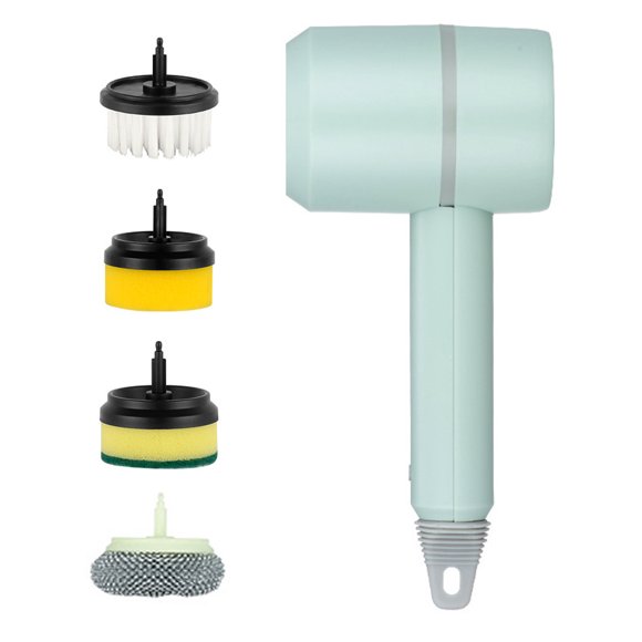 yeacher Brosse Électrique Sans Fil avec 4 Têtes de Brosse, Batterie 1200mAh, Vert - Outil de Nettoyage Multi-Surfaces pour Cuisine, Salle de Bain et Fenêtres