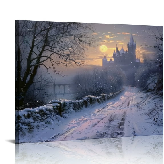 Creowell Castle Full Moon Wall Decor Canvas Art for Home and Kitchen 16x12in