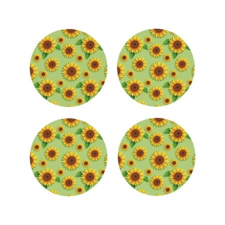 

Fuzoiu Sunflower Leaves Print Leather Coasters Set Drink Coasters Set of 4 for Tabletop Protection Durable PVC Coasters Home Décor and Housewarming Gift-Round Shape